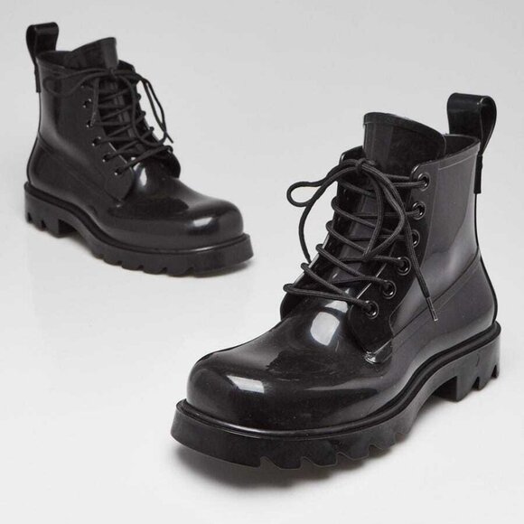 Bottega Black Rubber Stride Lace Up Boots Size 9.5/40